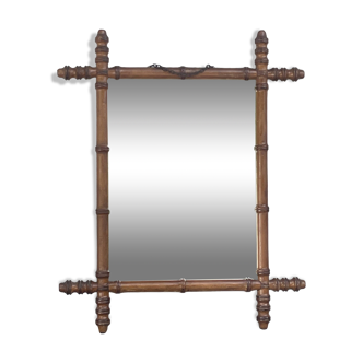 Ancien miroir cadre en bois de Merisier style bambou Cherrywood Mirror Bamboo