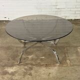 Vintage coffee table with smoked glass top and chrome frame
