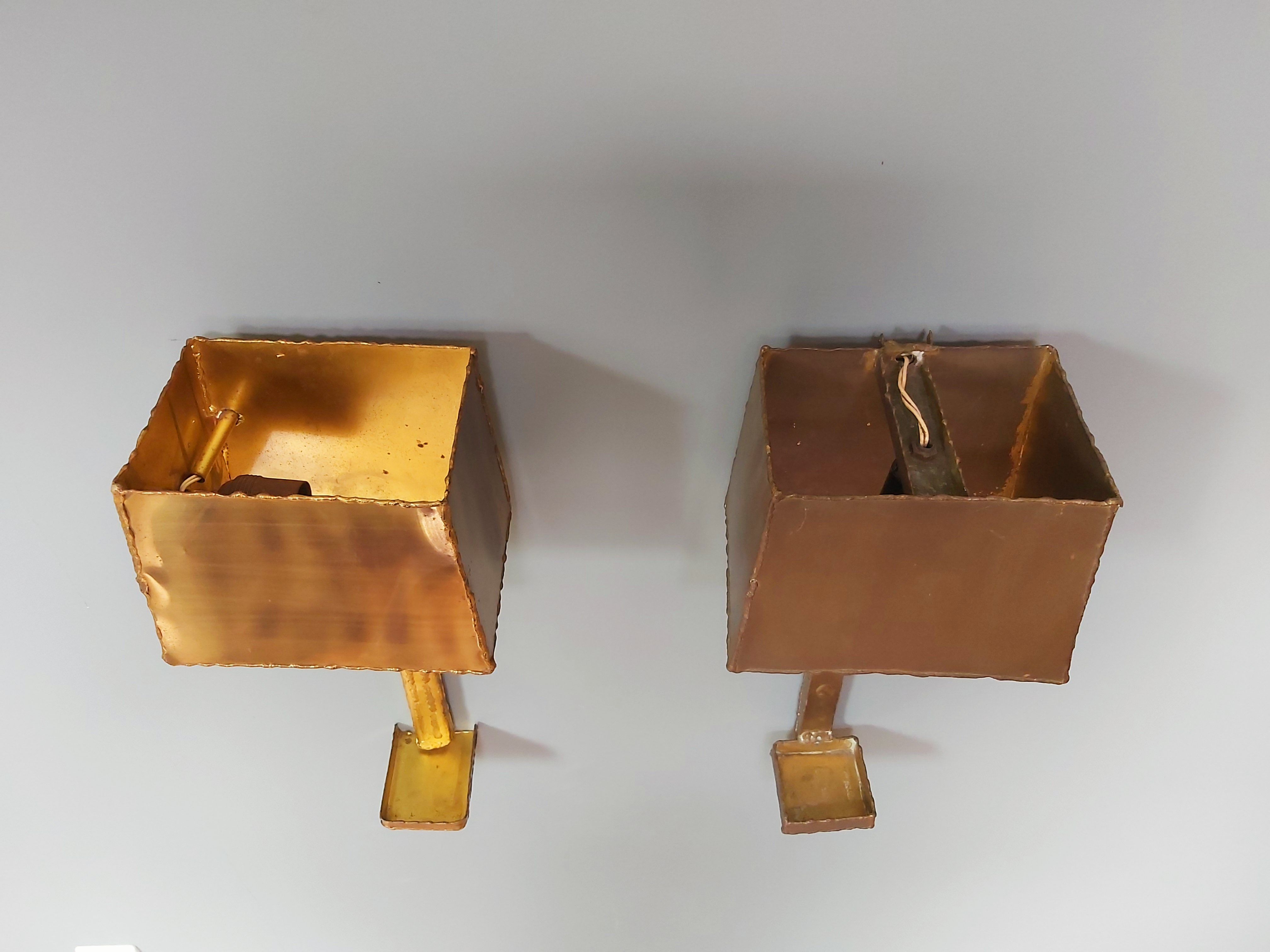 Pair of brass wall lamps, Paul Moerenhout, 70s