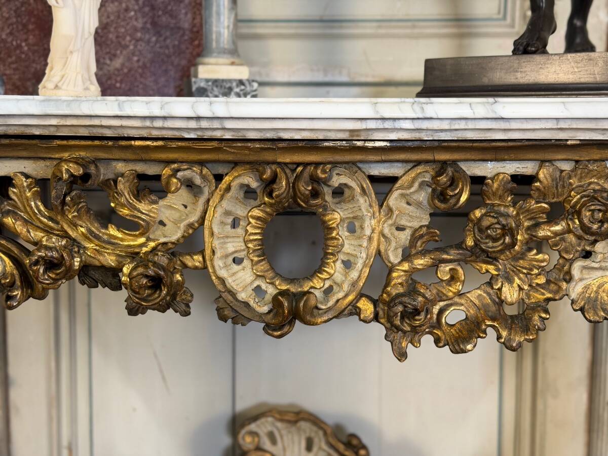 Painted and gilded wooden console, Italy, 18th century.