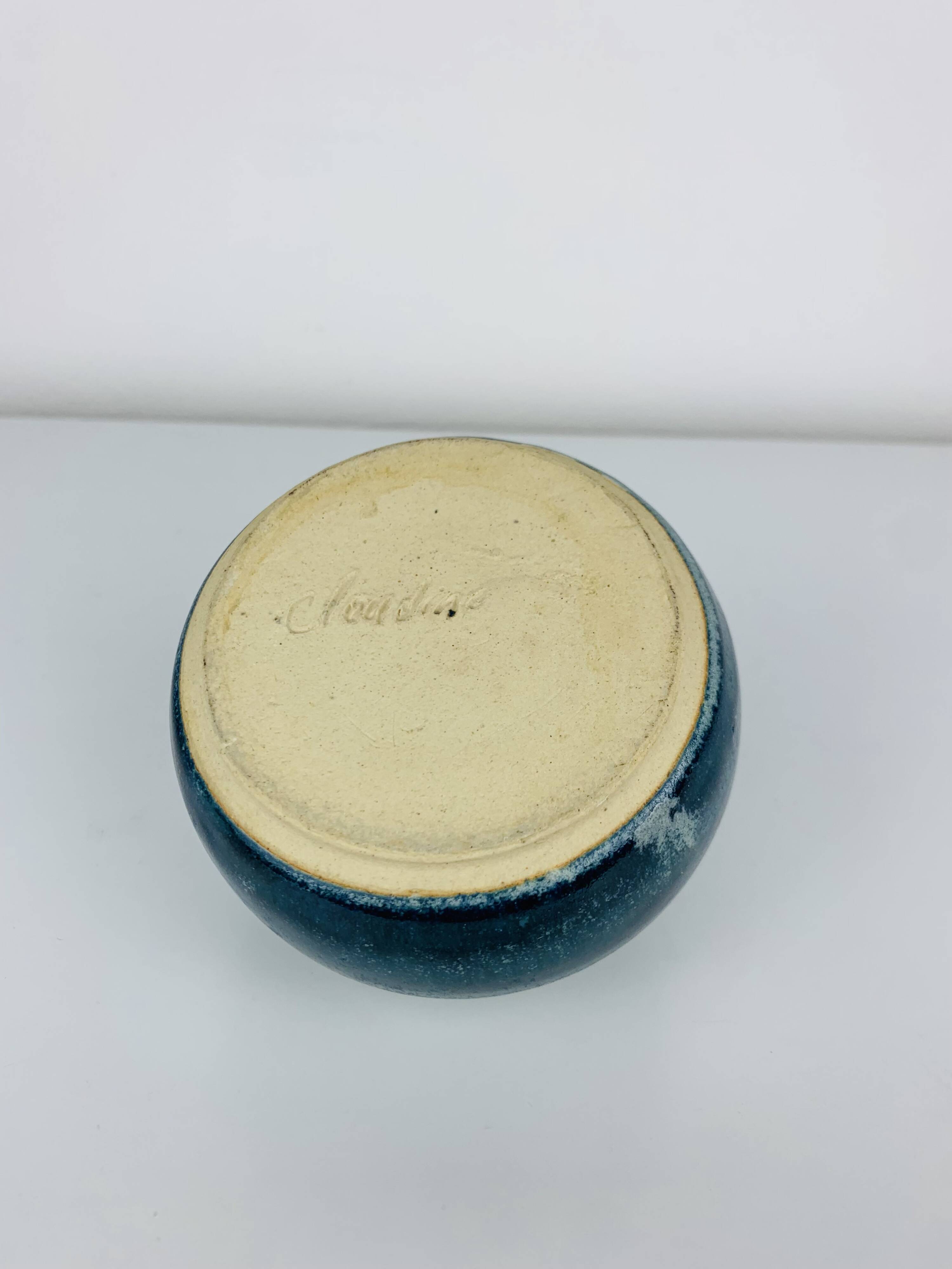 Vase boule céramique bleu, vintage