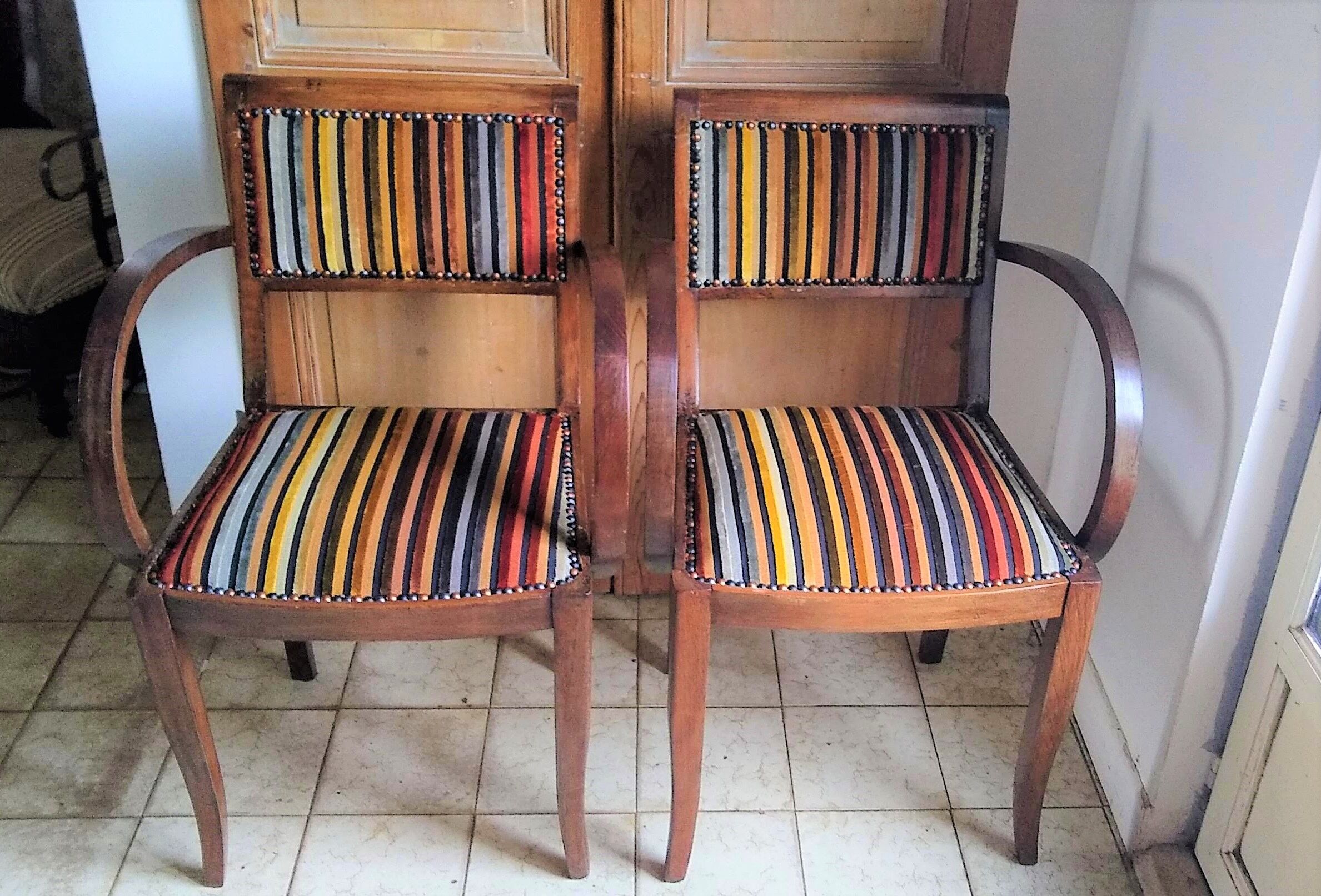 Pair of bridge armchairs from the 50s restyled for English boudoir
