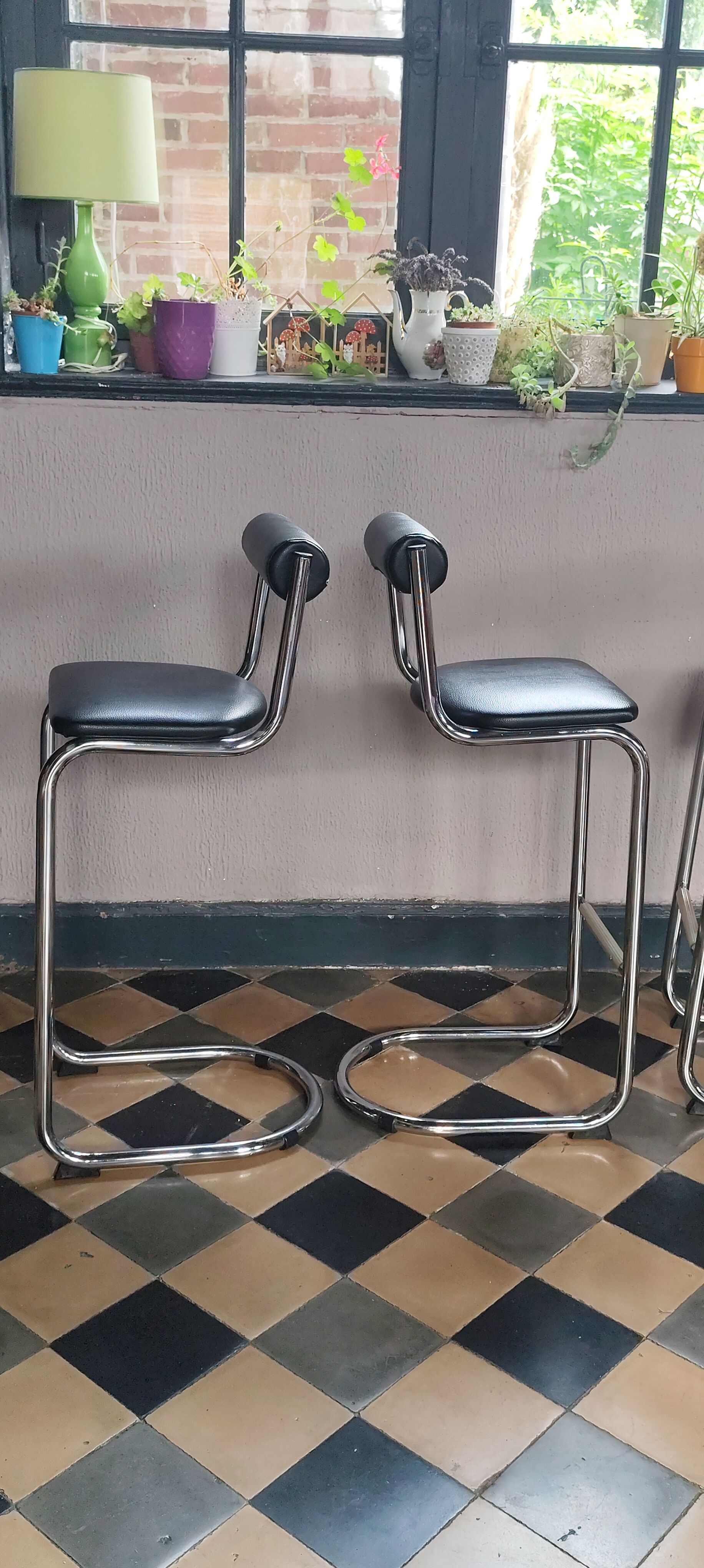 Chaise tabouret de bar chrome 1980
