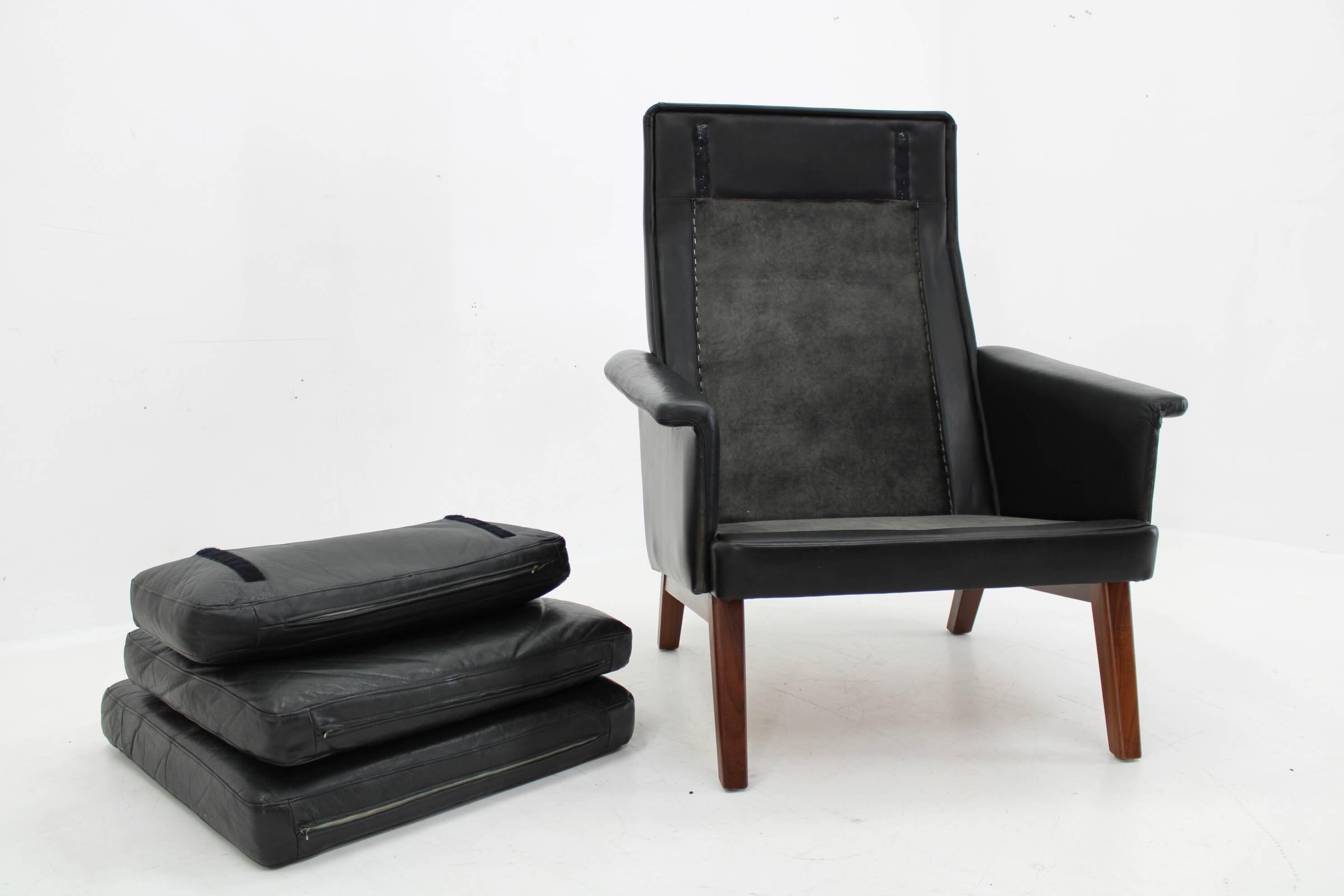 1970 Teak Leather High Back Armchair , Denmark