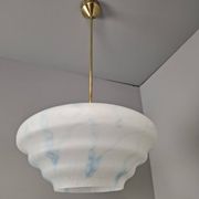 Napako Midcentury Modern Pendant Lamp in Opaline Glass and Brass, Czechoslovakia