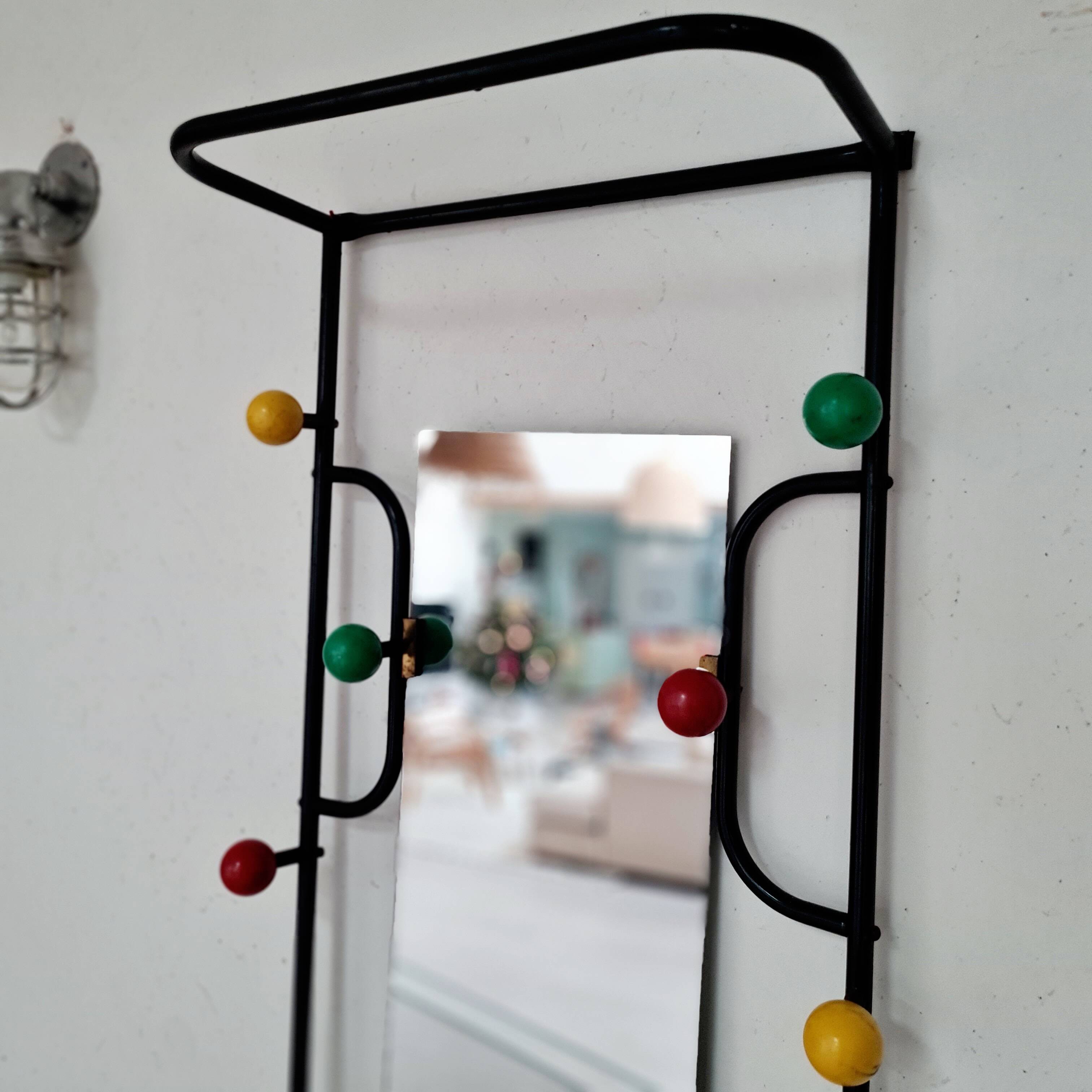 Cloakroom metal coat rack with balls from the 60s
