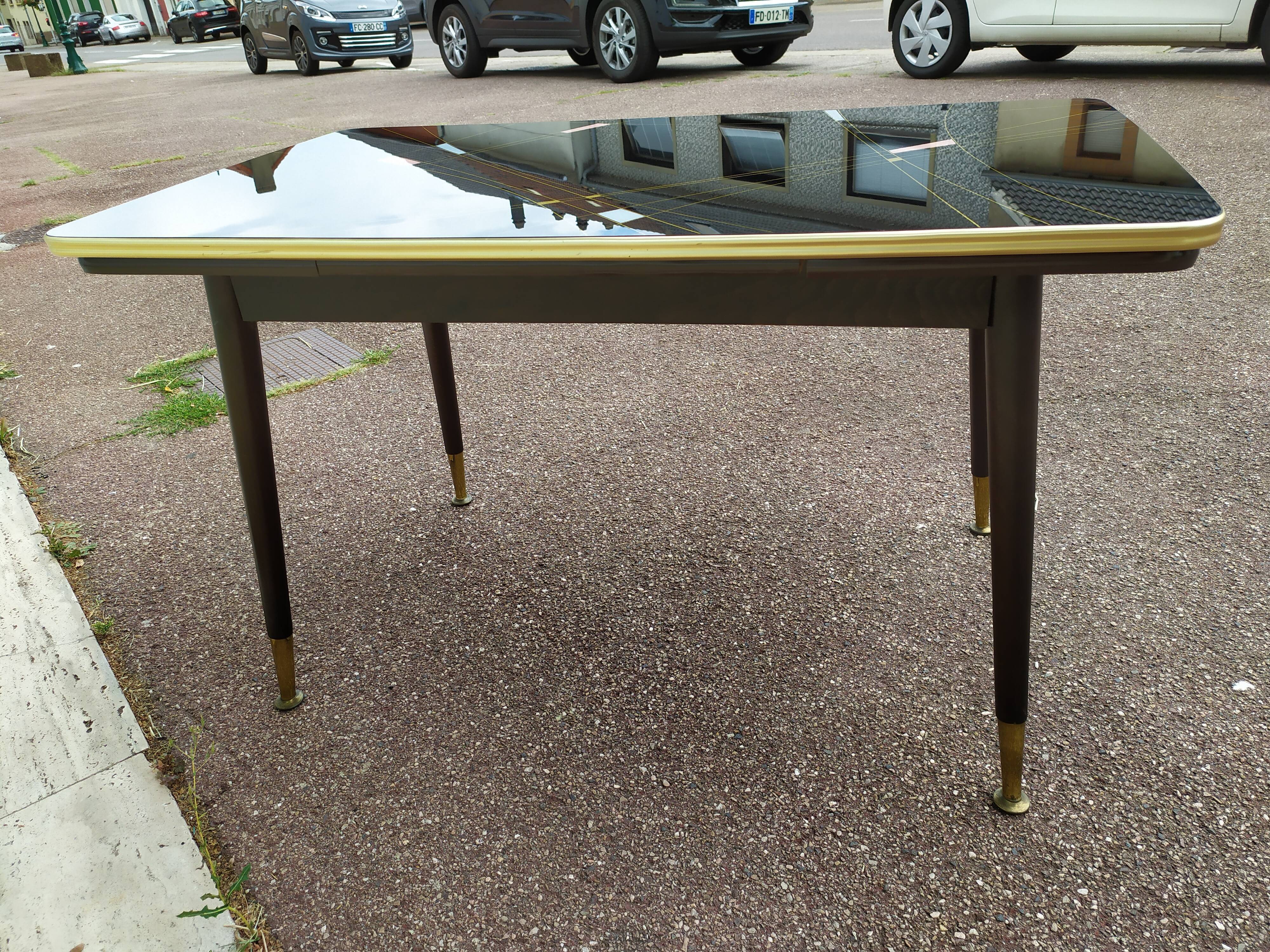 Table mid-low formica feet compass glass tray - vintage 1960