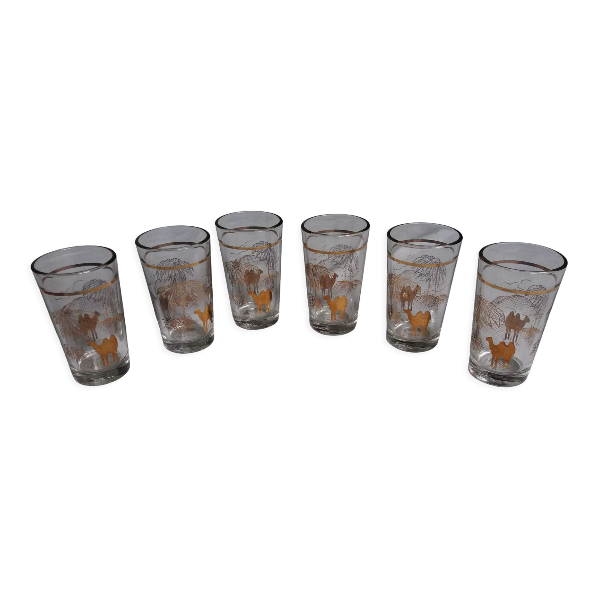 6 tea glasses golden décor camel palm
