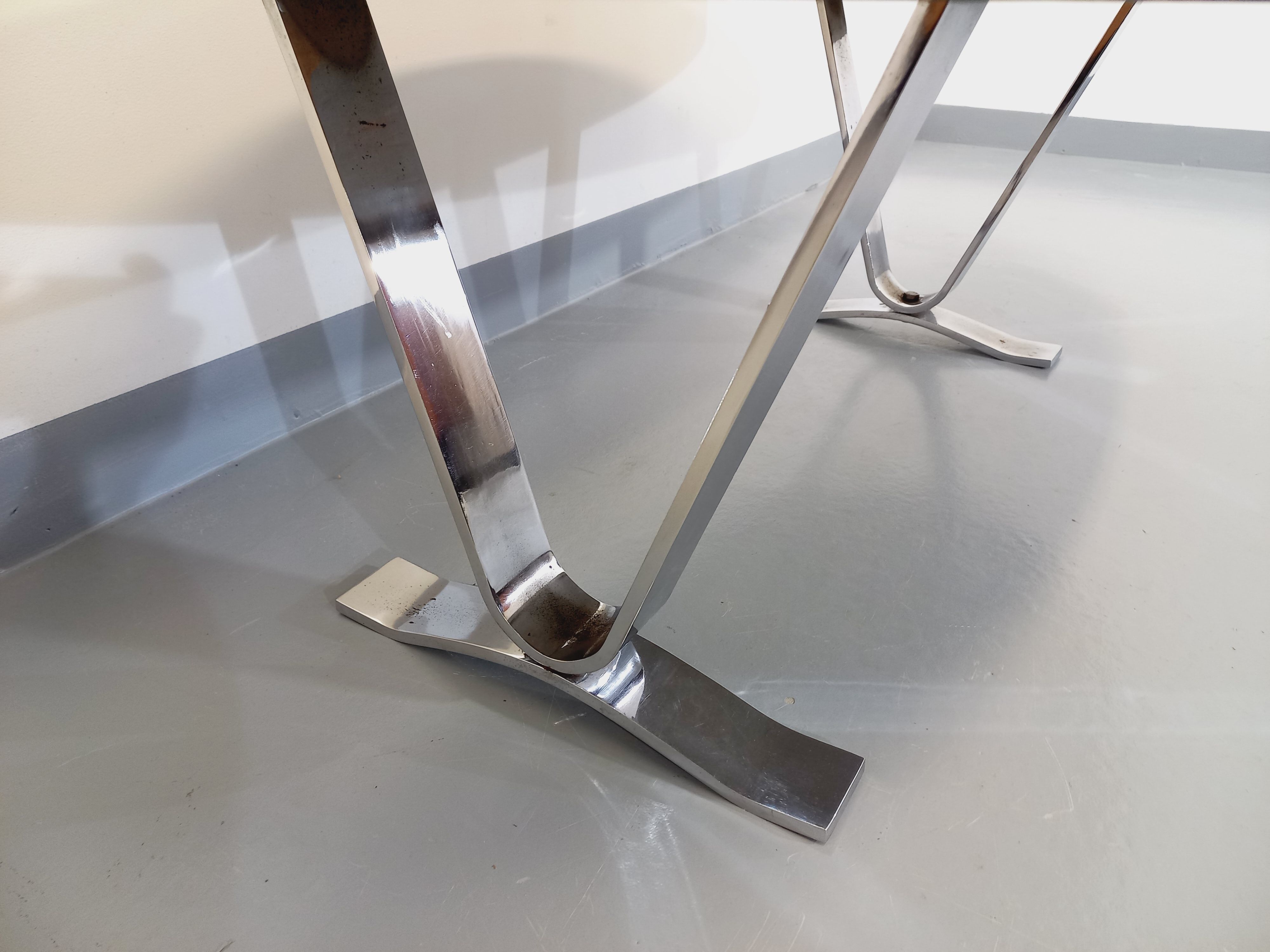 Vintage oval coffee table in stone and chromed metal from the 70s