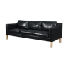 Danish three seater black leather sofa