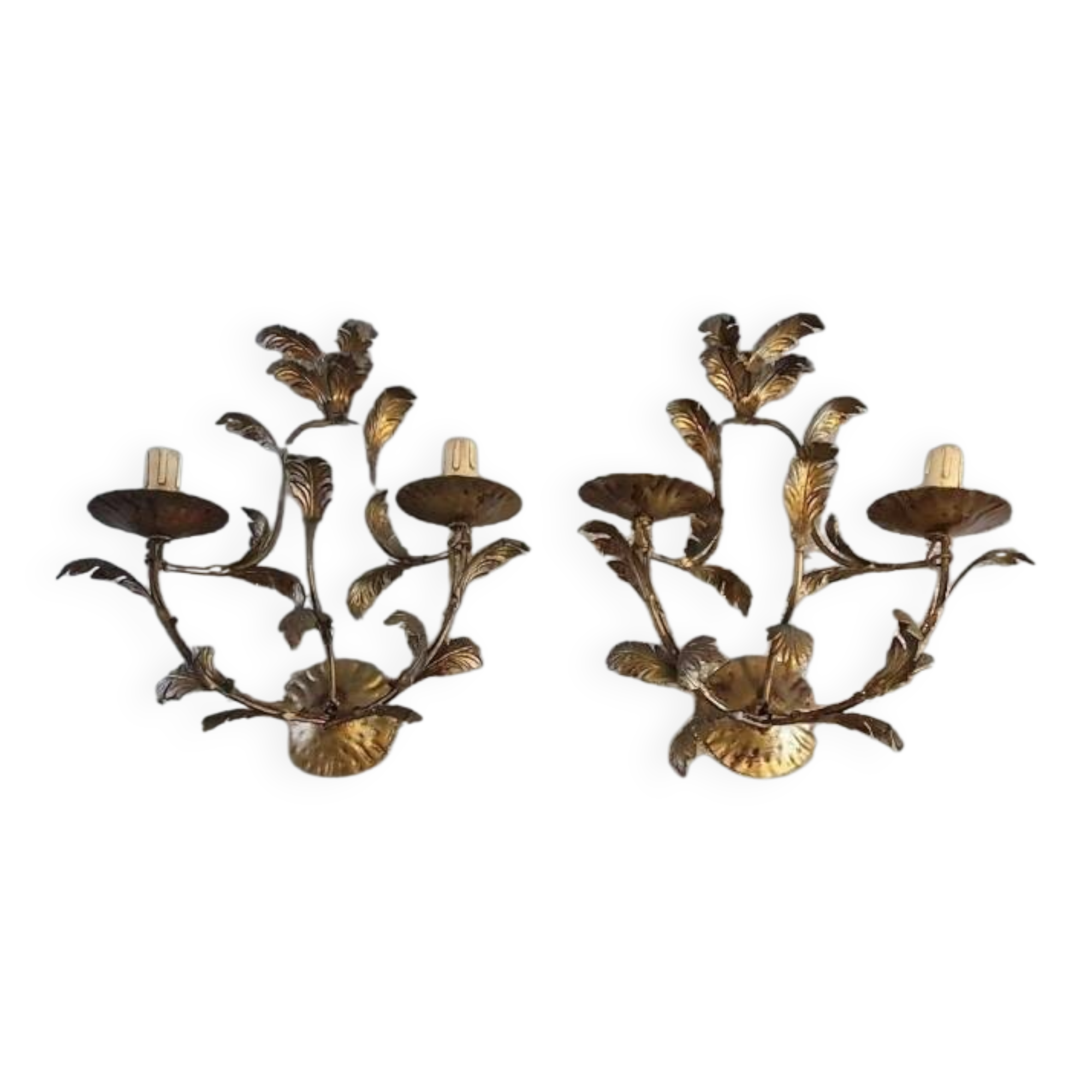 Pair of 1960s gold-tone metal wall sconces