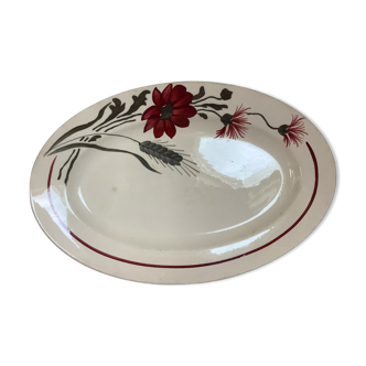 Earthenware dish with garnet flowers, Artois Sarreguemines model