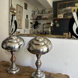 Pair of Art Deco ELAU mushroom lamps with adjustable nickel-plated metal.