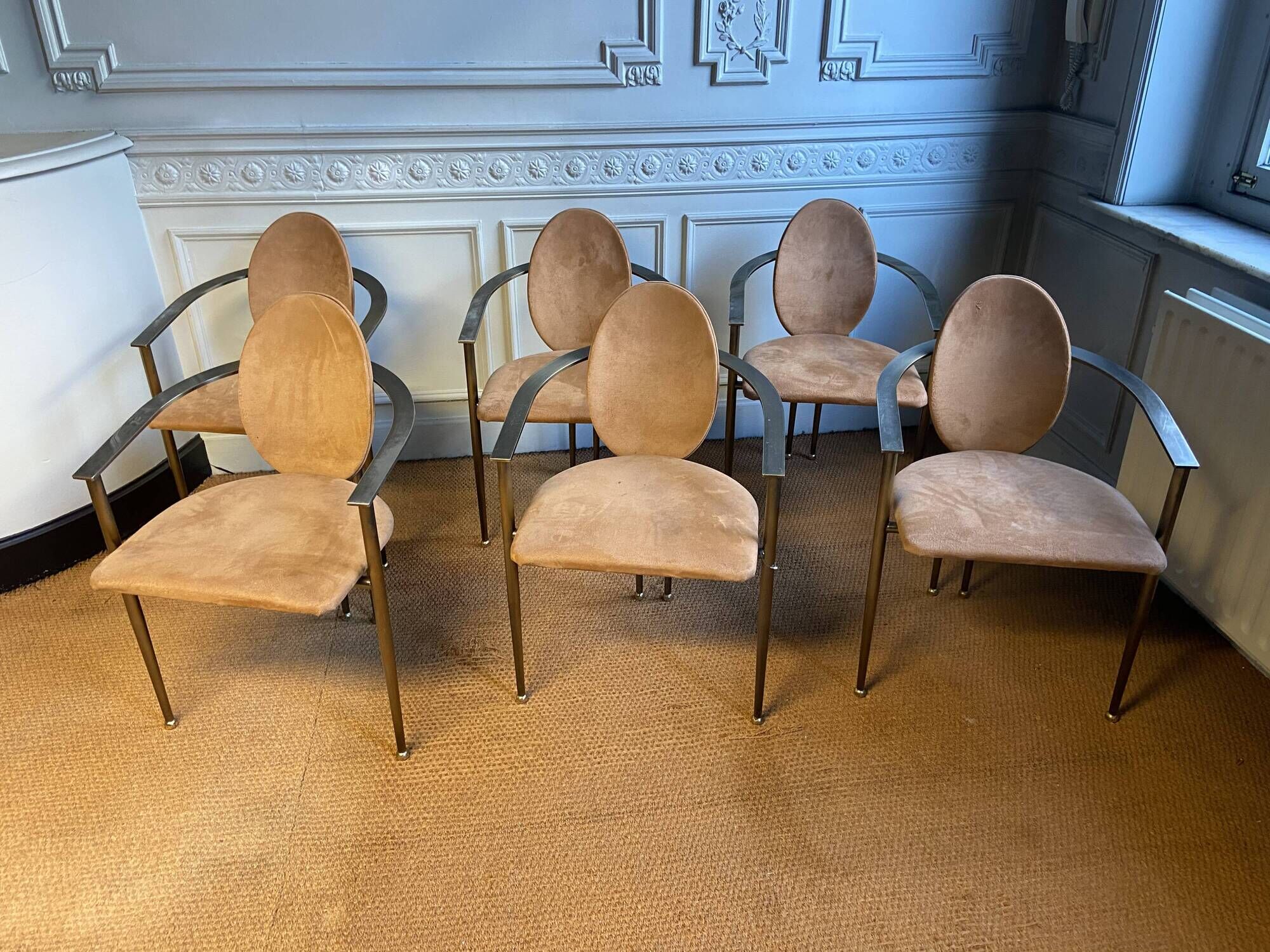 Lot de 6 chaises en métal cuivré et Nubuck de Starck pour Belgo Chrom
