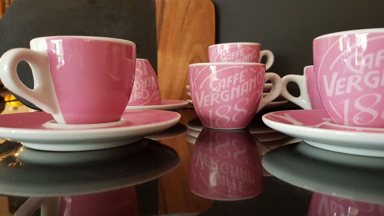 CAFFE VERGNANO 1882 Set of 6 Espresso Cups - Rose Porcelain Saucers