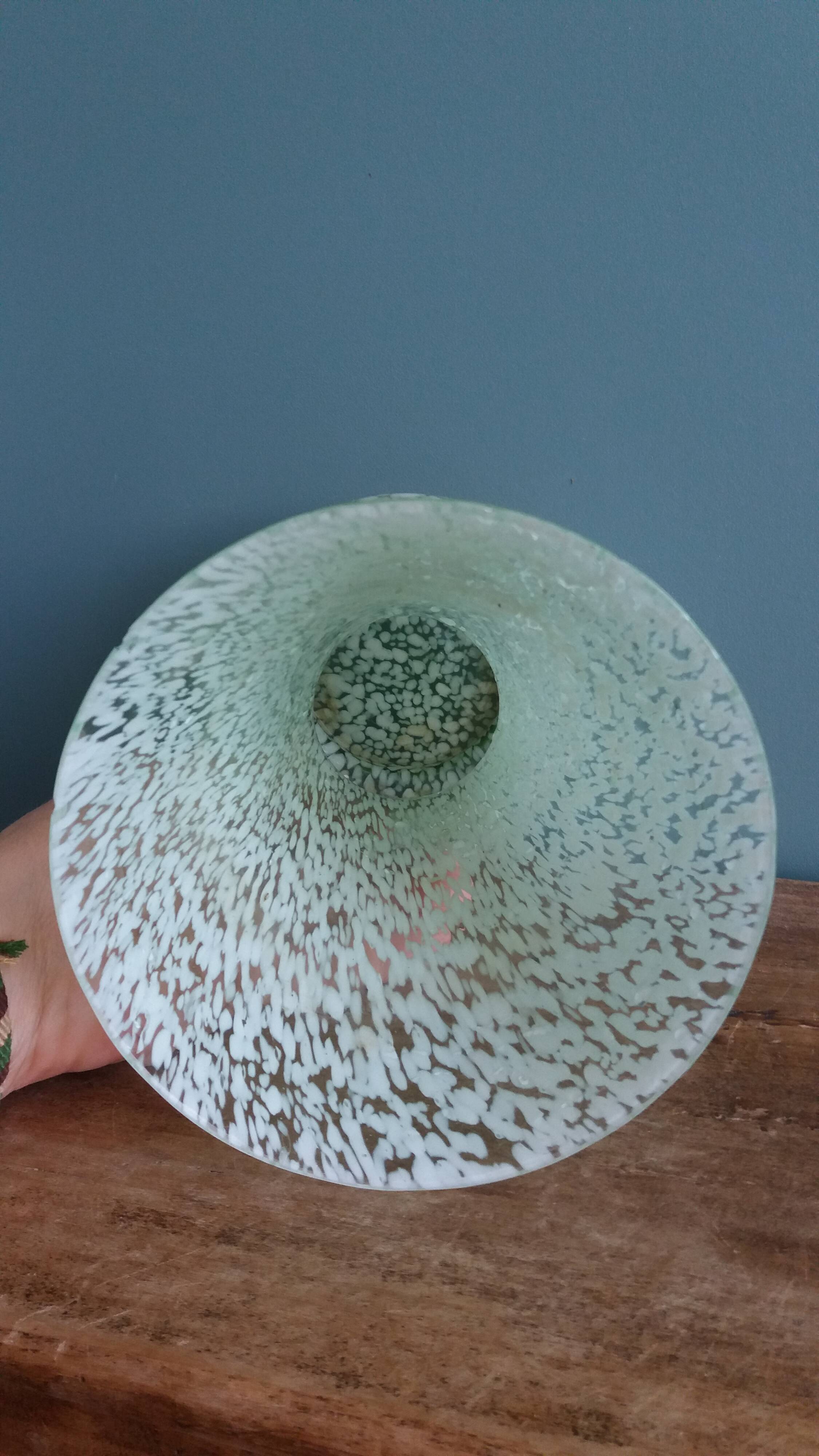Green speckled glass vase from Clichy with gold threads.