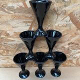 Set of 6 Art Nouveau Ice Cream Cups Black Opaline Glass France Vintage