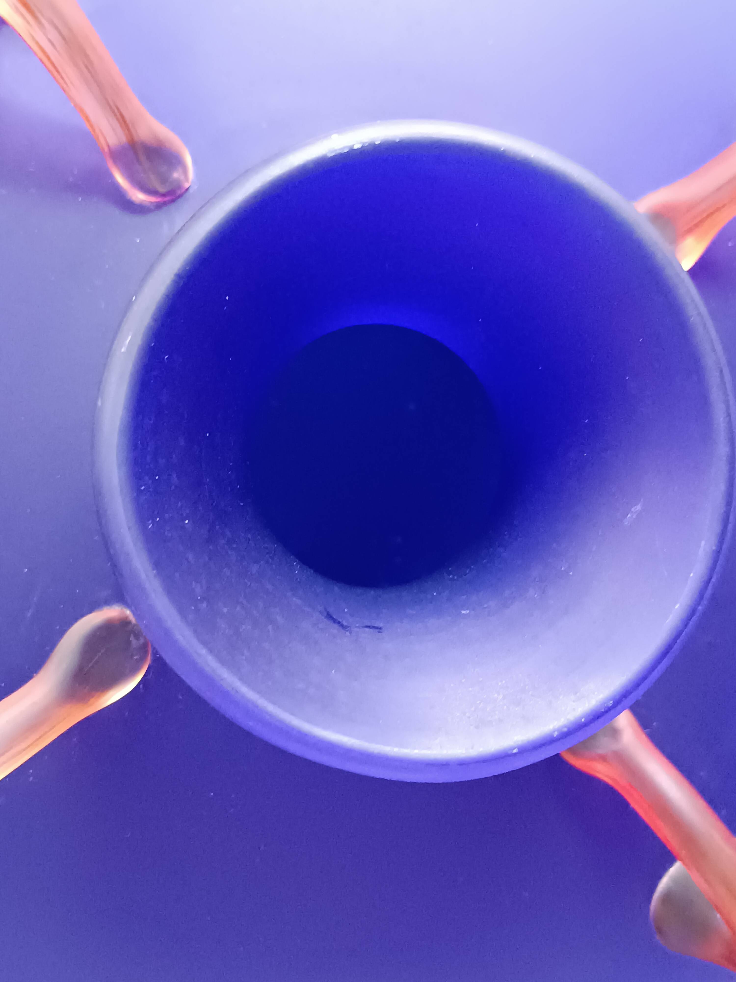 Murano indigo blue blown glass amphora shaped vase 1980