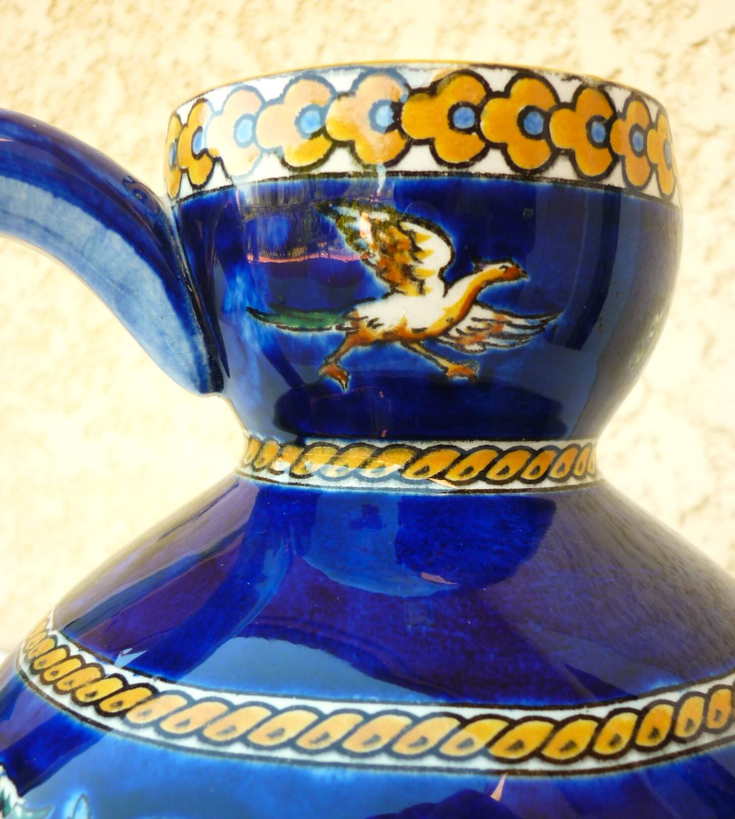 Large pitcher vase, Gien earthenware, Renaissance model, 1940s/50s.