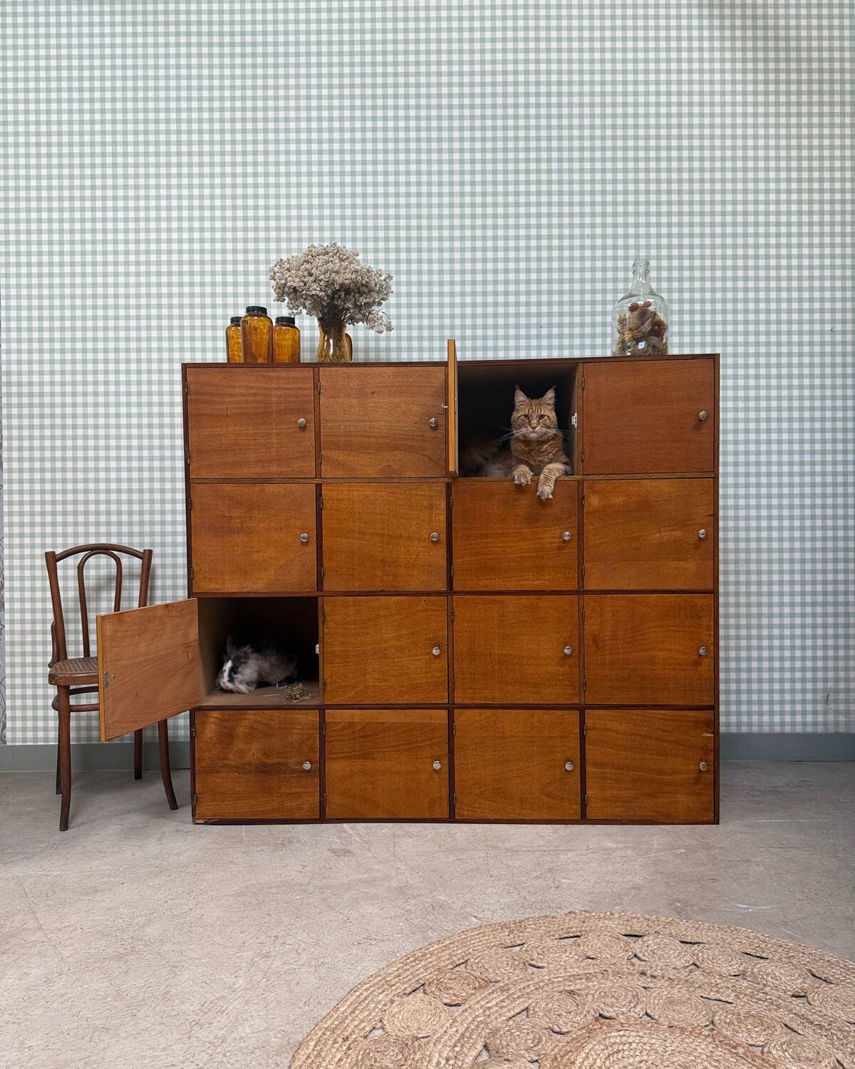 Large vintage wooden locker cabinet