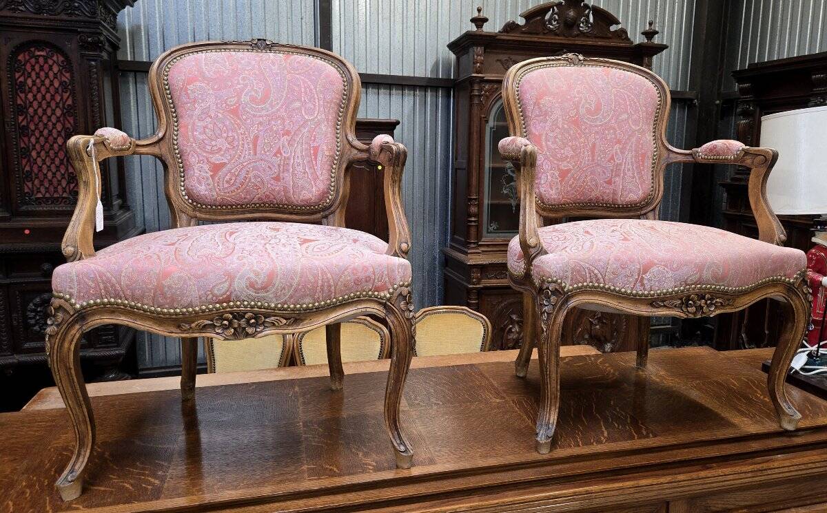 pair of Louis XV style cabriolet armchairs