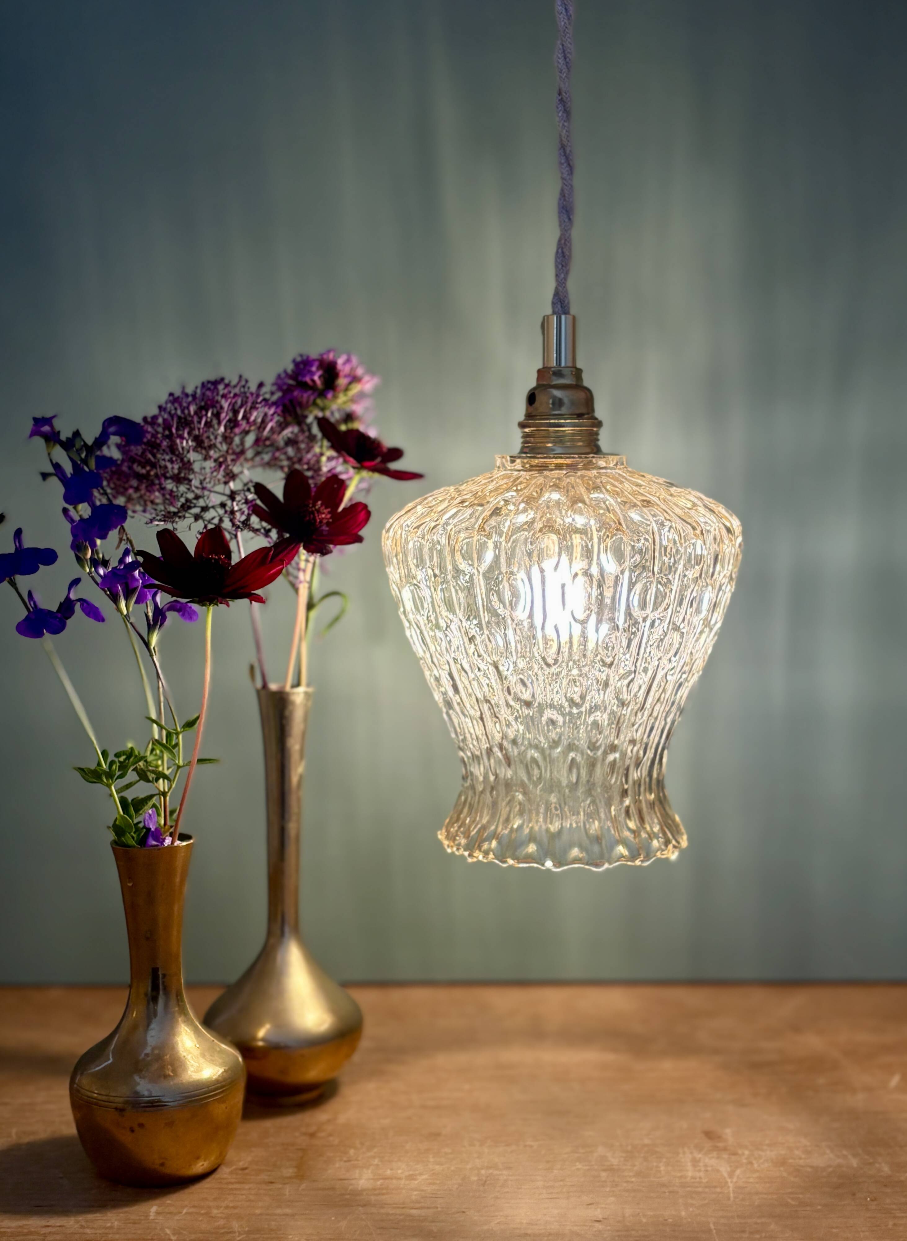 Vintage tulip pendant light in amber glass