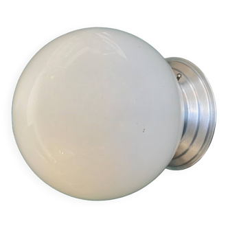 Old globe in opaline vintage wall or ceiling light diameter 20 cm and aluminum base