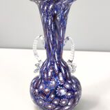 Blue murano glass vase ascribable to fratelli toso with murrines, italy