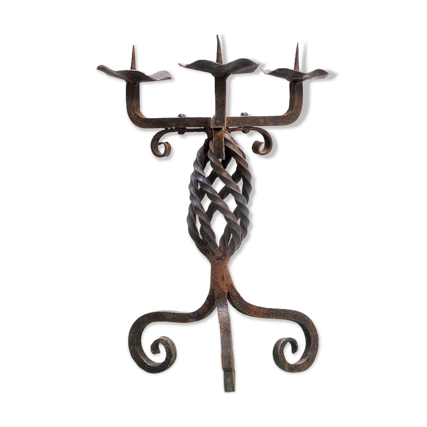 Vintage brutalist hand forged iron candle holder