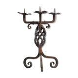 Vintage brutalist hand forged iron candle holder