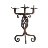 Vintage brutalist hand forged iron candle holder