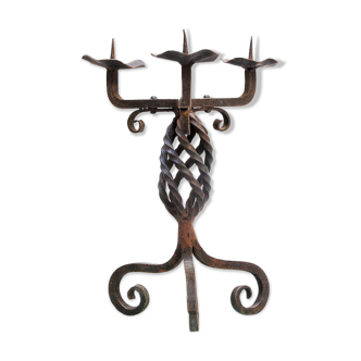 Vintage brutalist hand forged iron candle holder