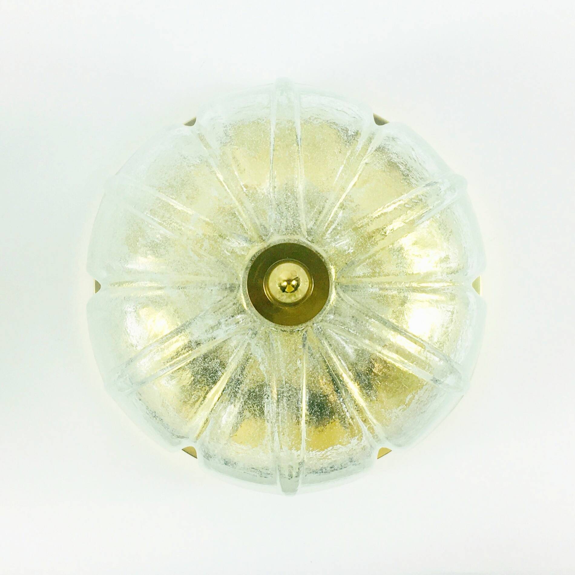Flower shaped brass & glass flush mount from limburg, germany, 1960s