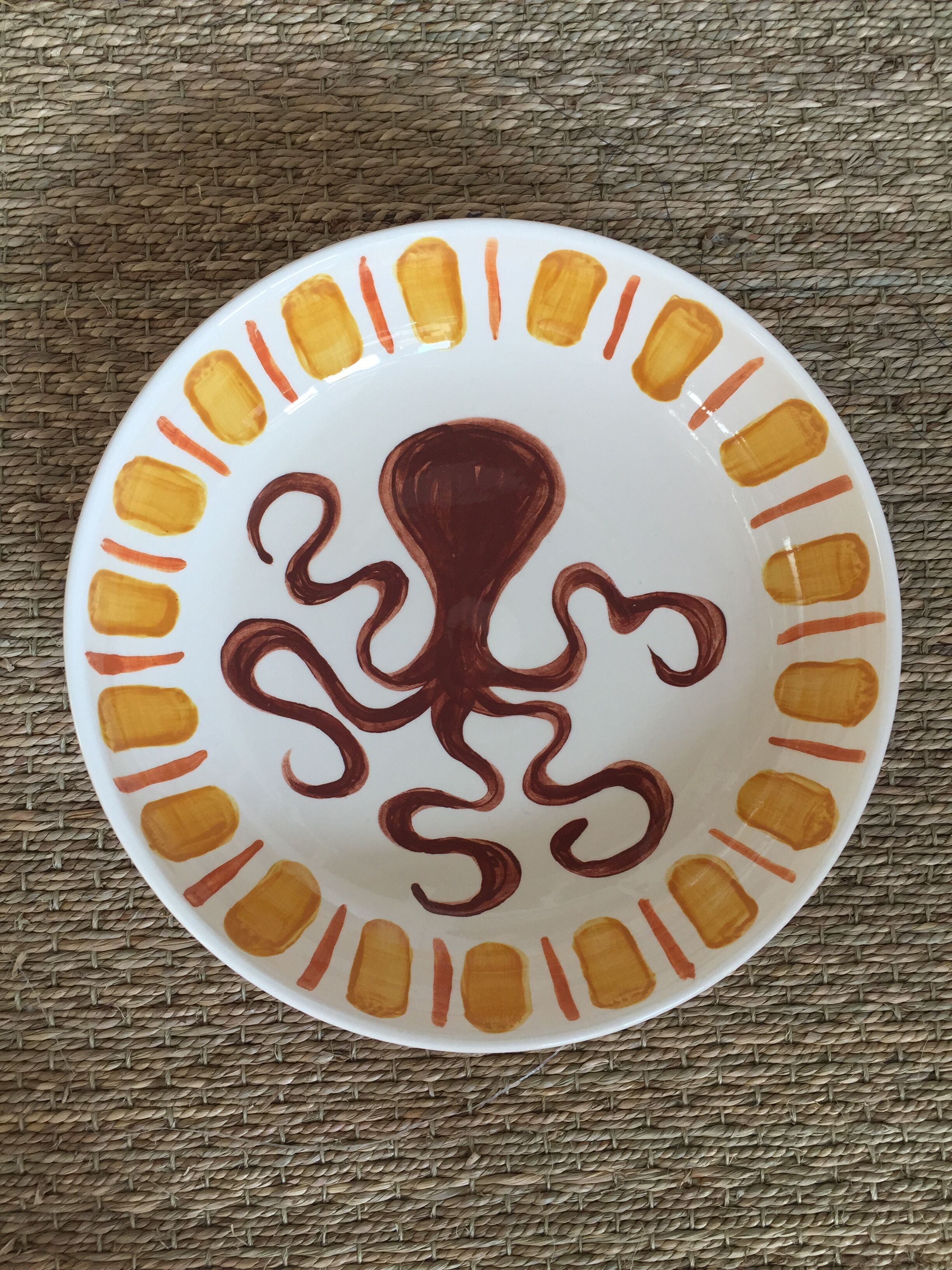 Hand-painted glazed ceramic salad bowl