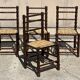 4 wooden and rope bobbin leg chairs attributed to Charles Dudouyt 1940