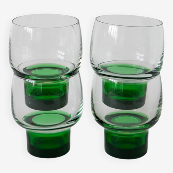 Lot de 4 grands verres à vin Design à pieds vert, 1970