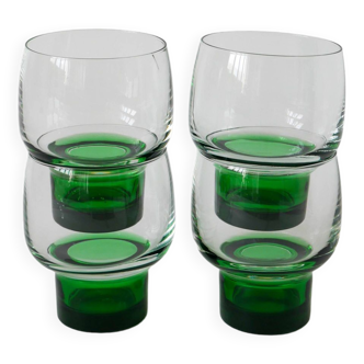 Set of 4 large designer wine glasses with green feet, 1970