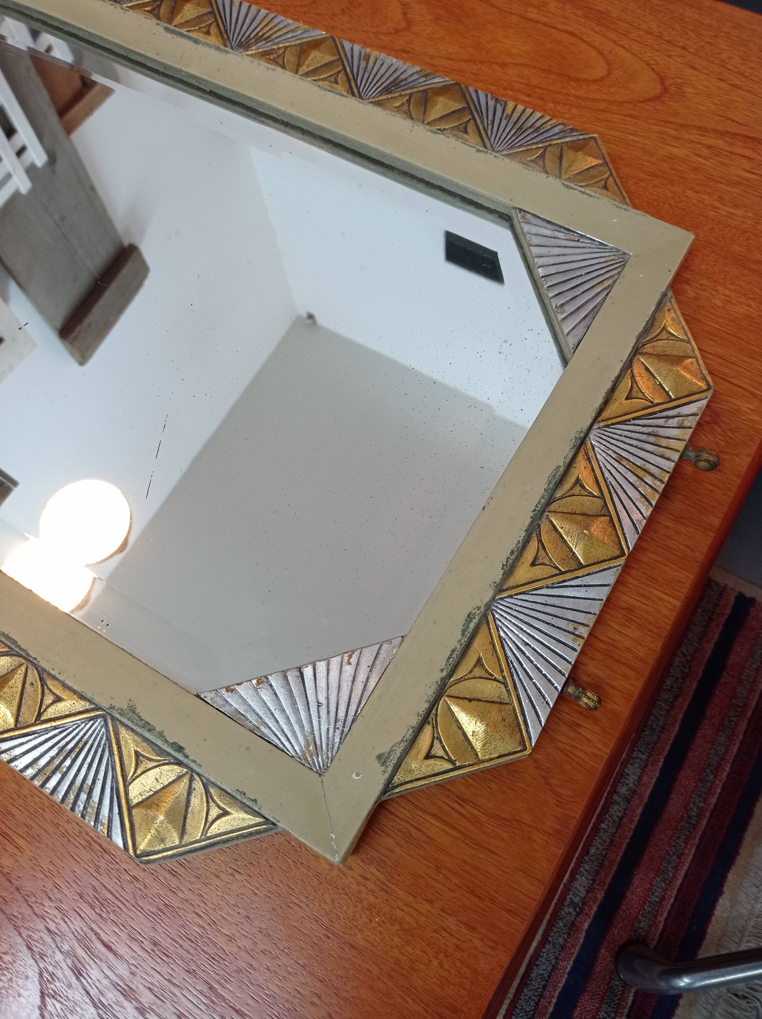 Gilded and silver art deco mirror 72x45cm