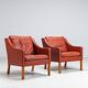 Borge Mogensen cognac leather lounge chairs Fredericia Stolefabrik Denmark 1963
