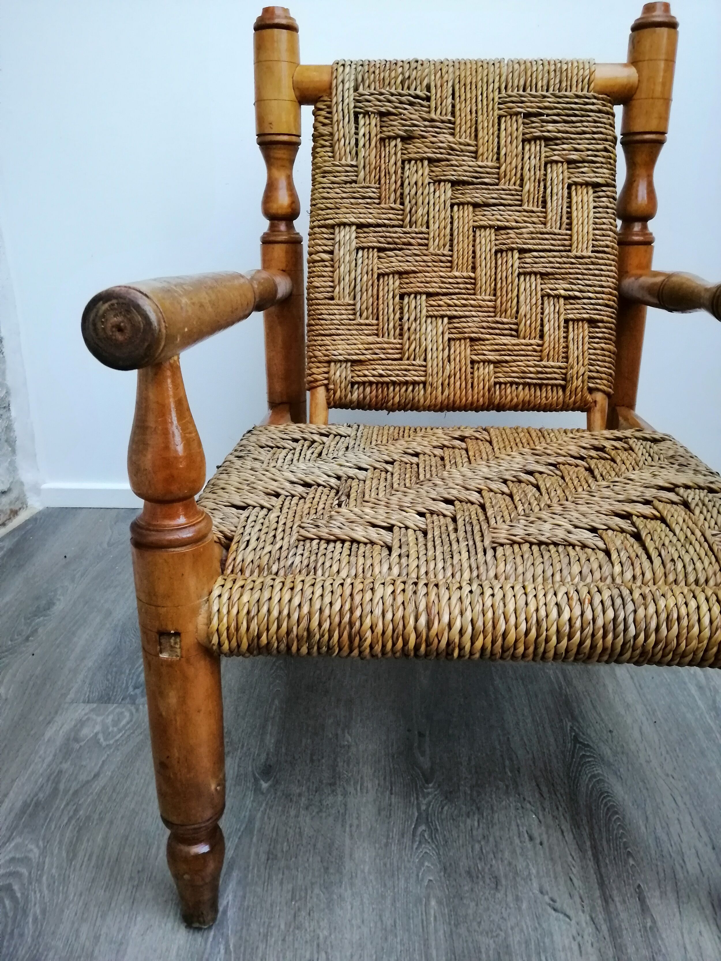 Fauteuil bois et corde années 50