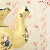 Vintage Martres-Tolosane teapot in yellow earthenware with fleur-de-lis decoration