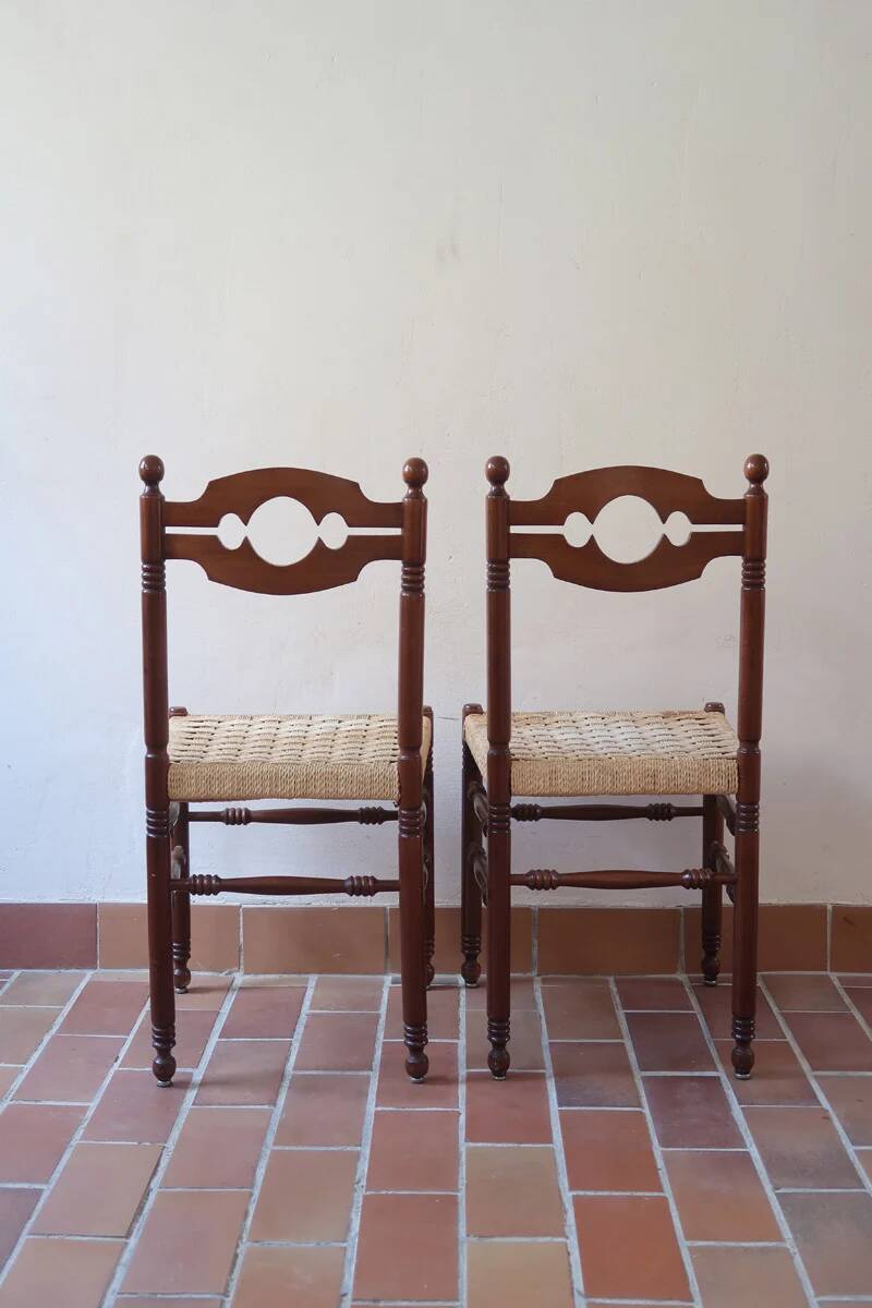 2 chaises rustiques vintage en bois tourné, années 70