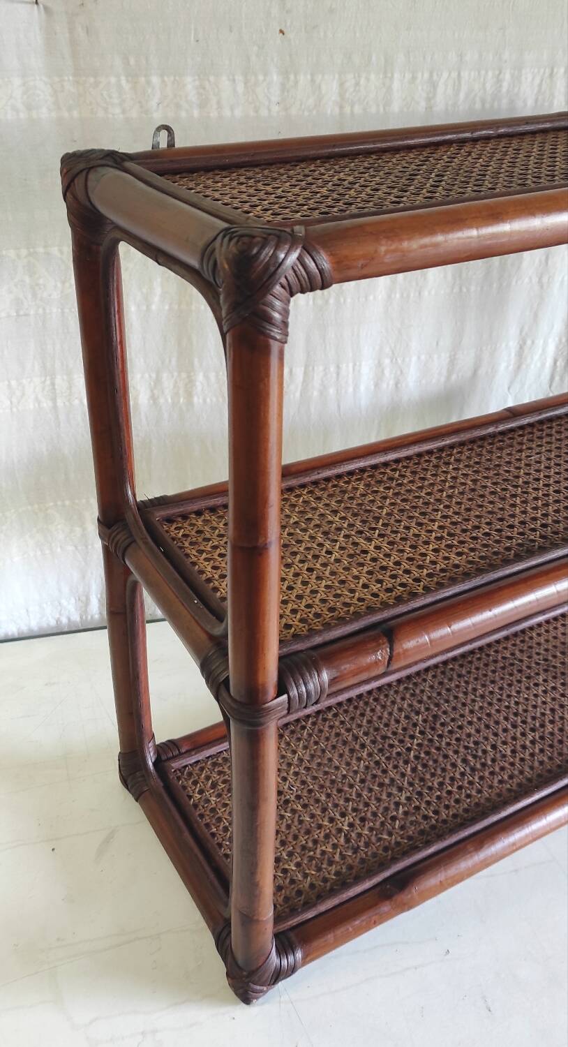 Rattan and cane wall shelf - late 20th century