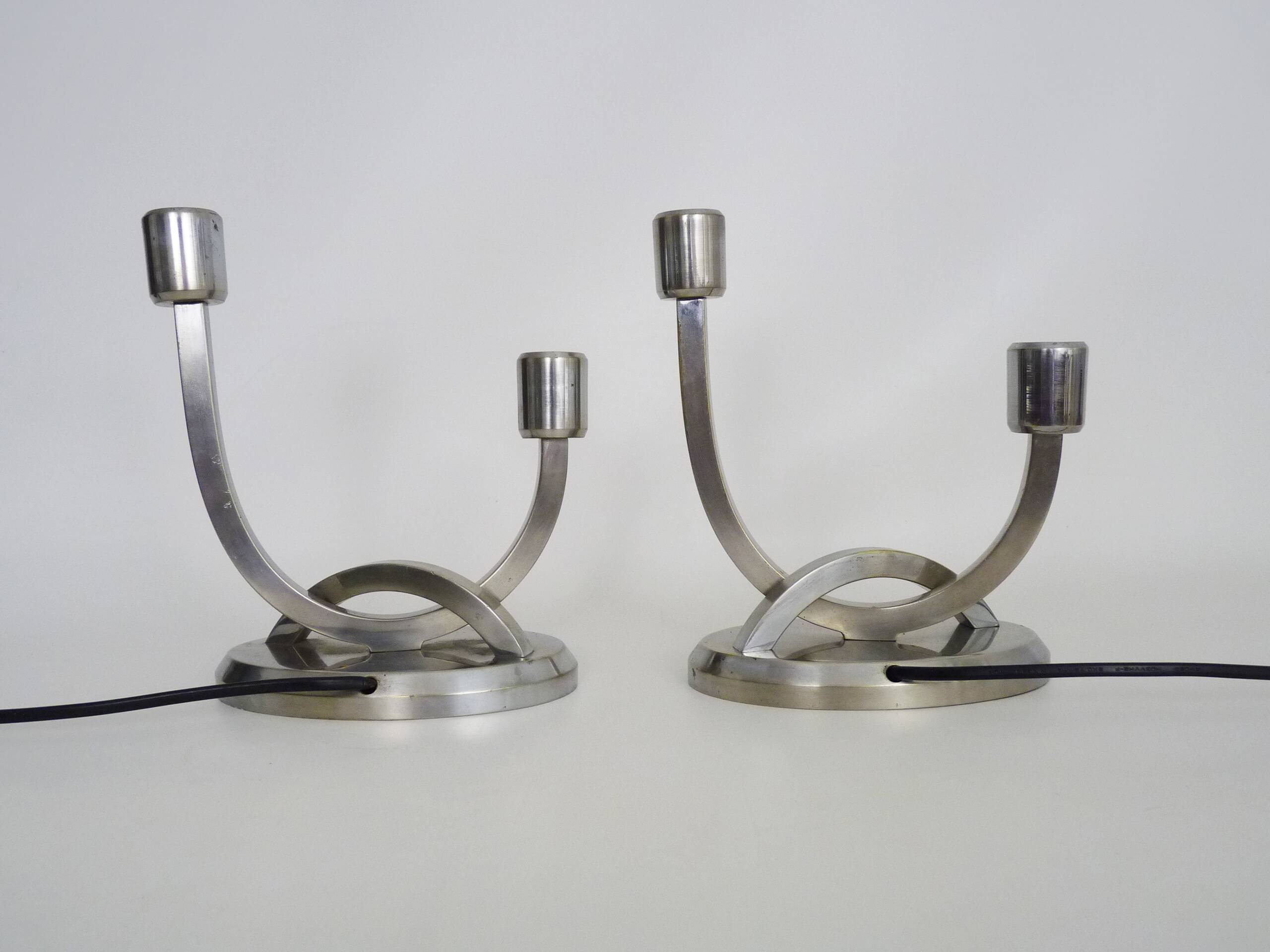 Pair of table lamps, Art Deco bedside lamp, chrome metal