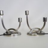 Pair of table lamps, Art Deco bedside lamp, chrome metal