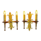 Pair of electrified golden wrought iron gothic wall sconces.