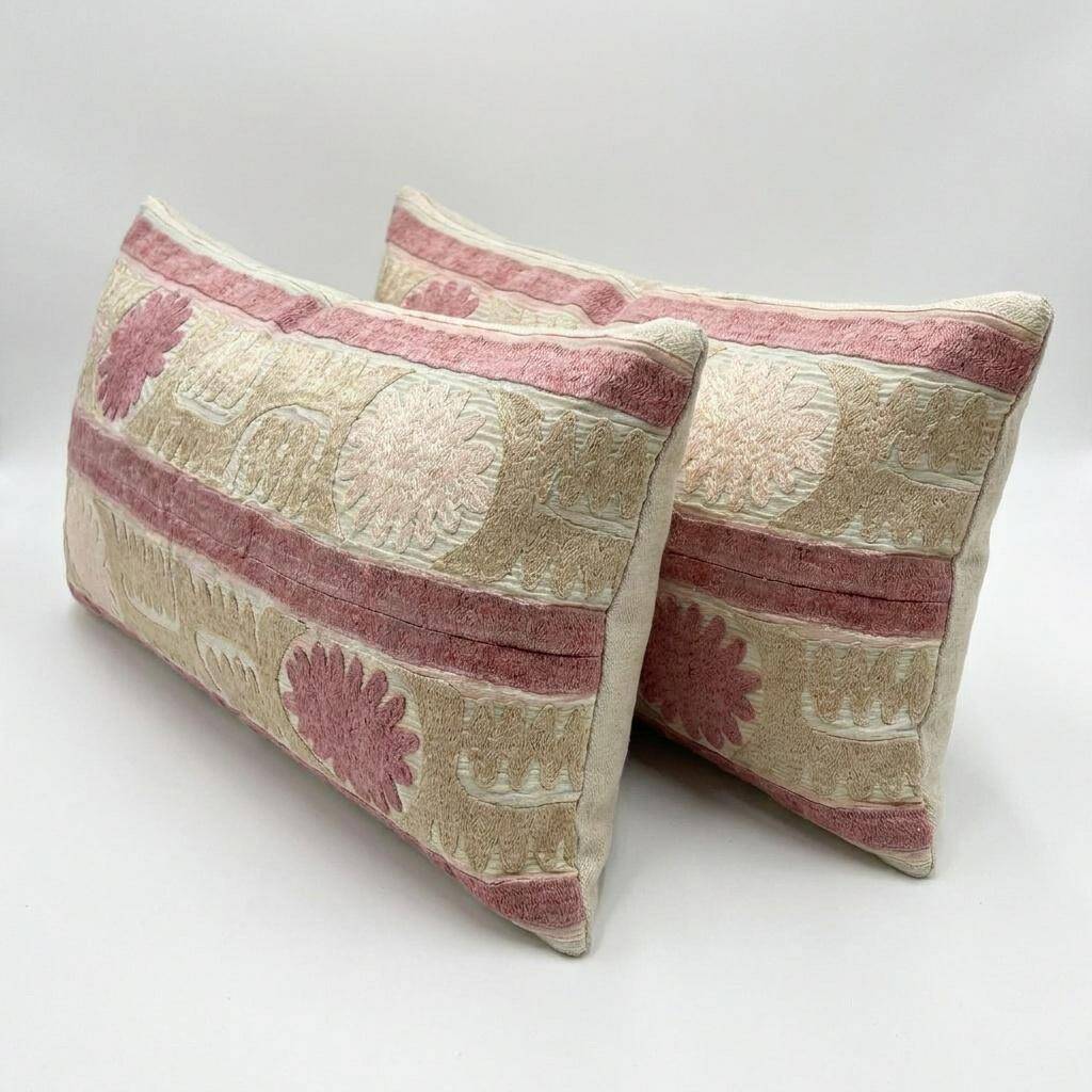 Set of 2 vintage embroidered cushion covers 43x91 cm