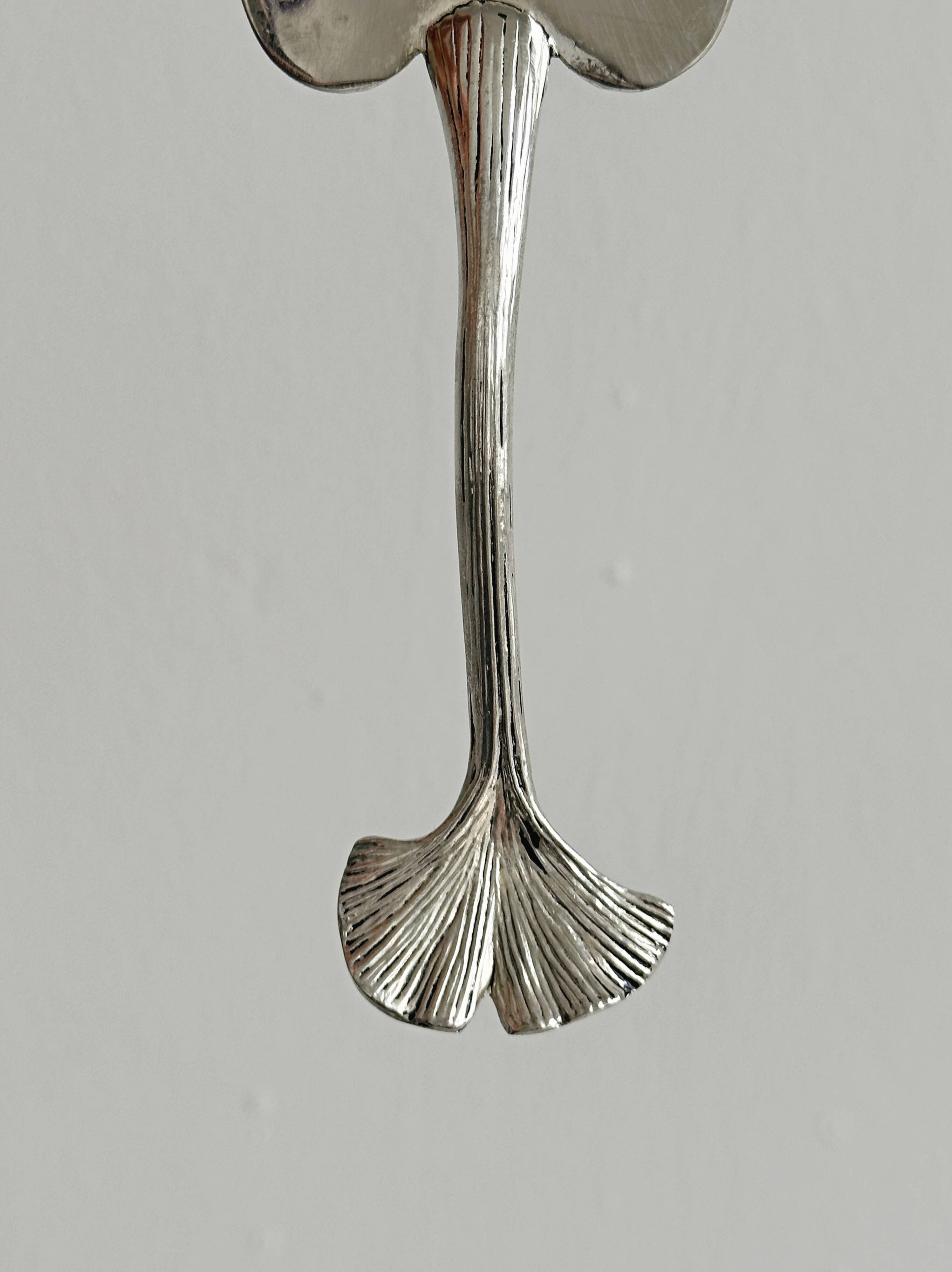 White metal cake server ginkgo