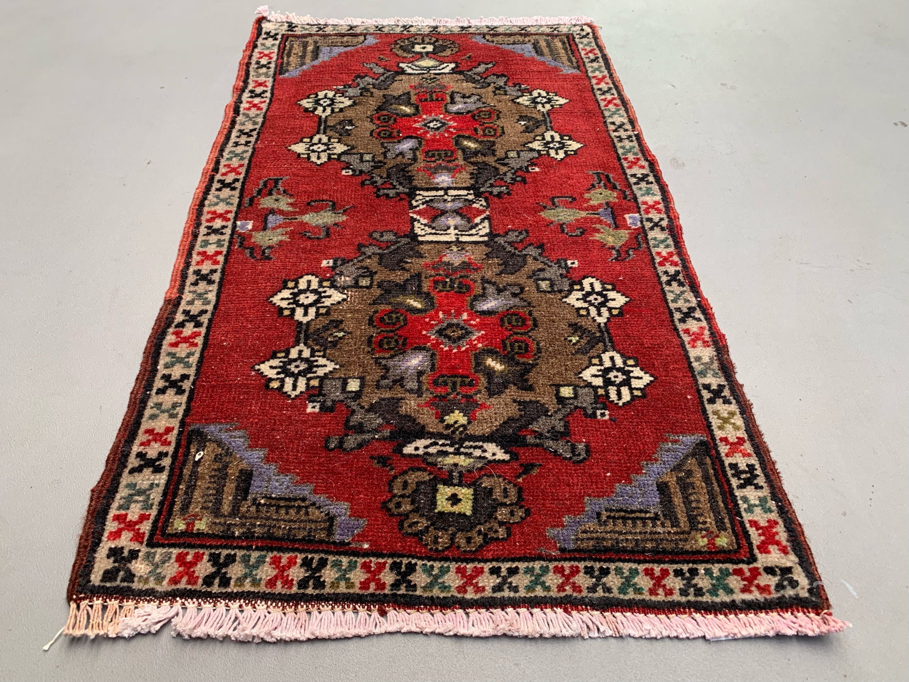 Small Vintage Turkish Rug 90x51 cm, Short Runner, Tribal, Shabby Chic