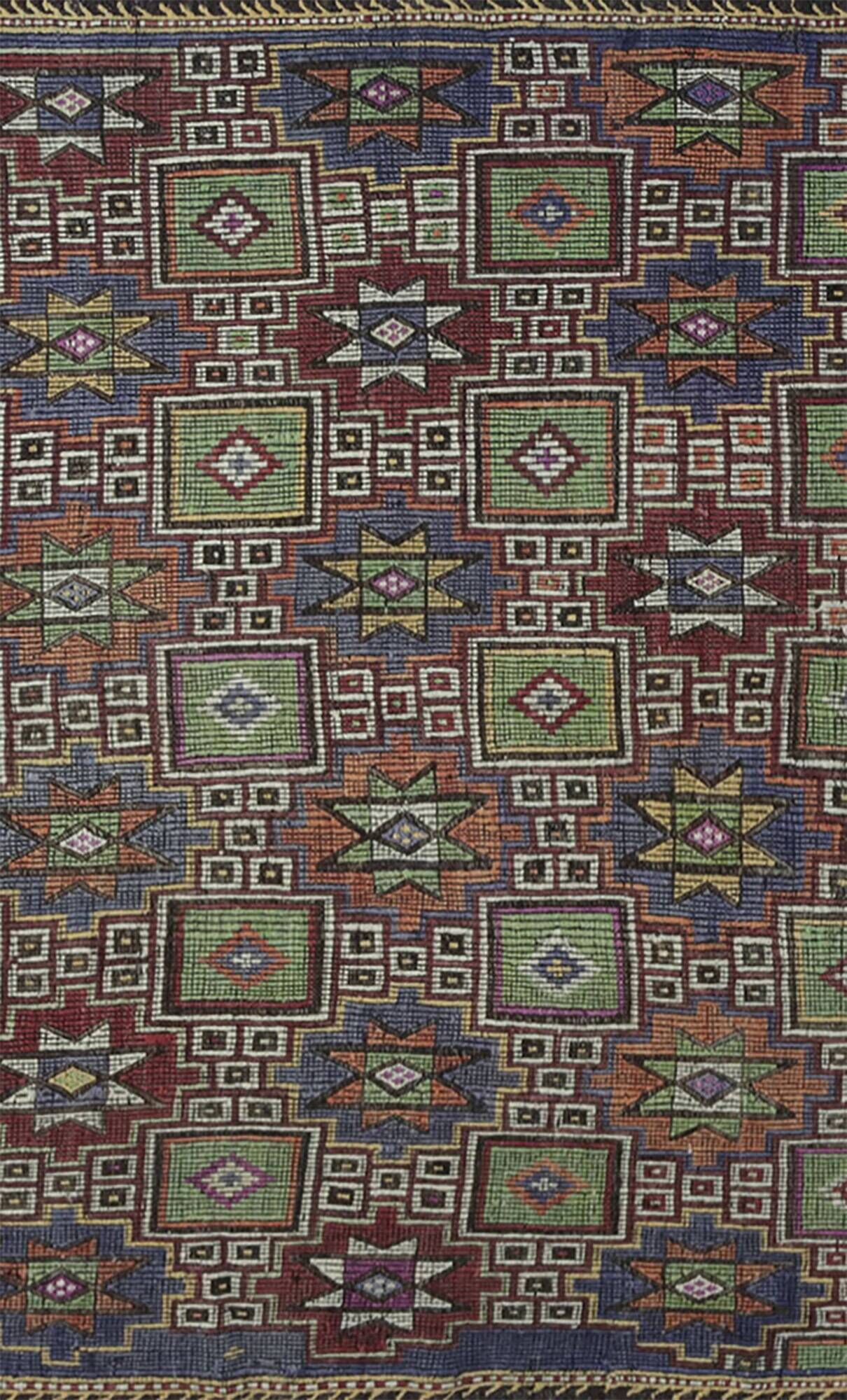 Turkish Kilim Yuruk Vintage 173x284 cm Geometric Green and Blue